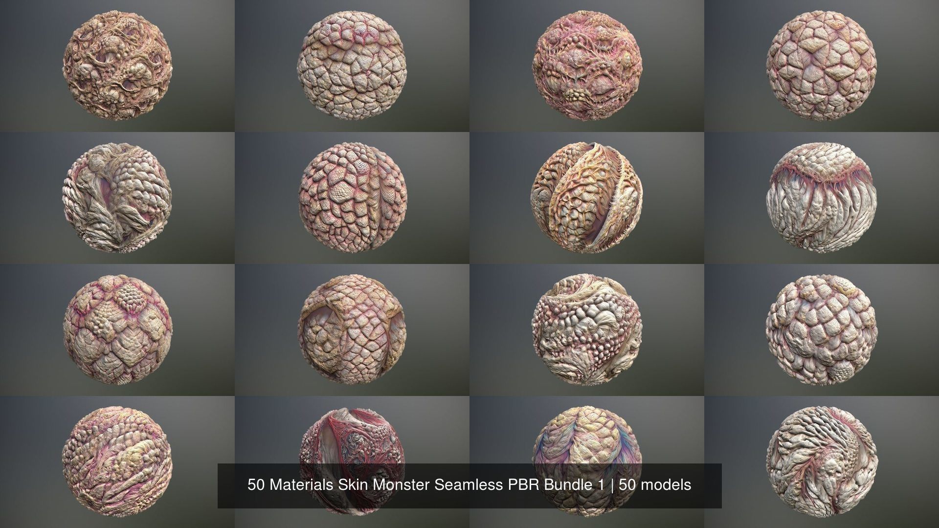 50 Materials Skin Monster Seamless PBR Bundle 1 Texture_4