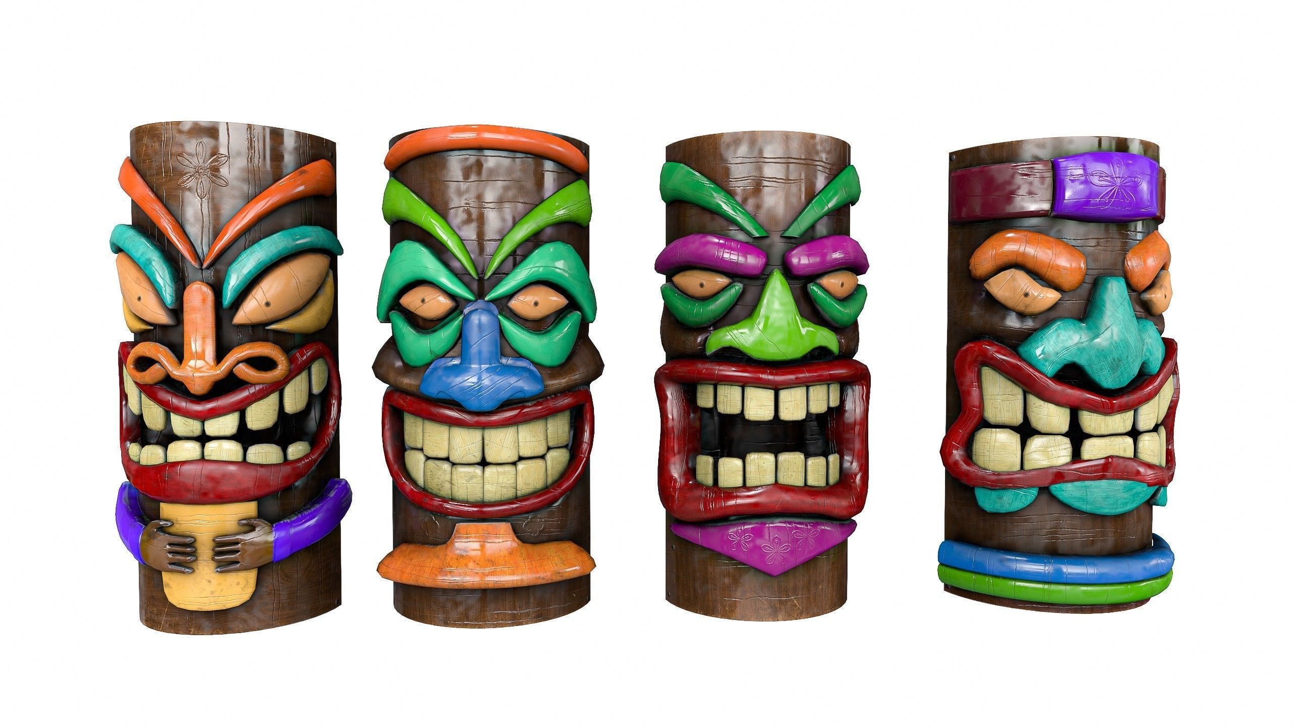 Tiki Face Pack   Low-poly 3D model_1