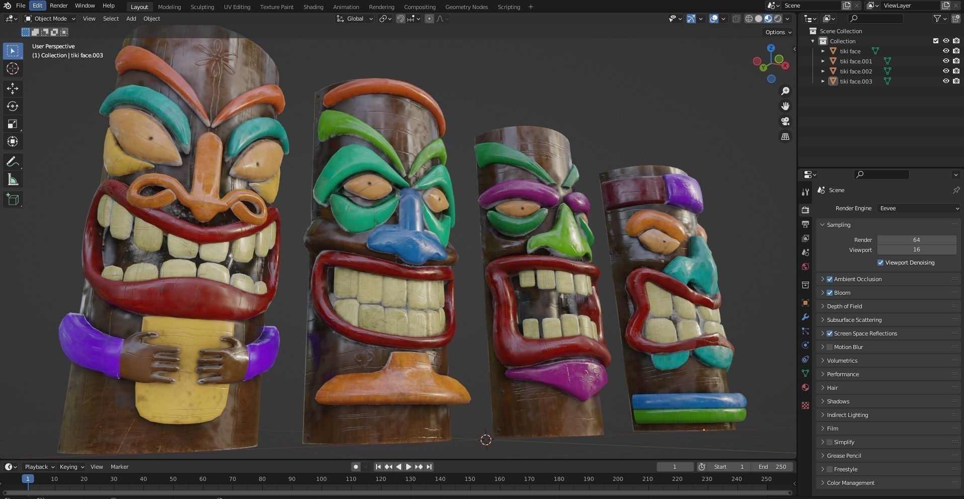 Tiki Face Pack   Low-poly 3D model_11