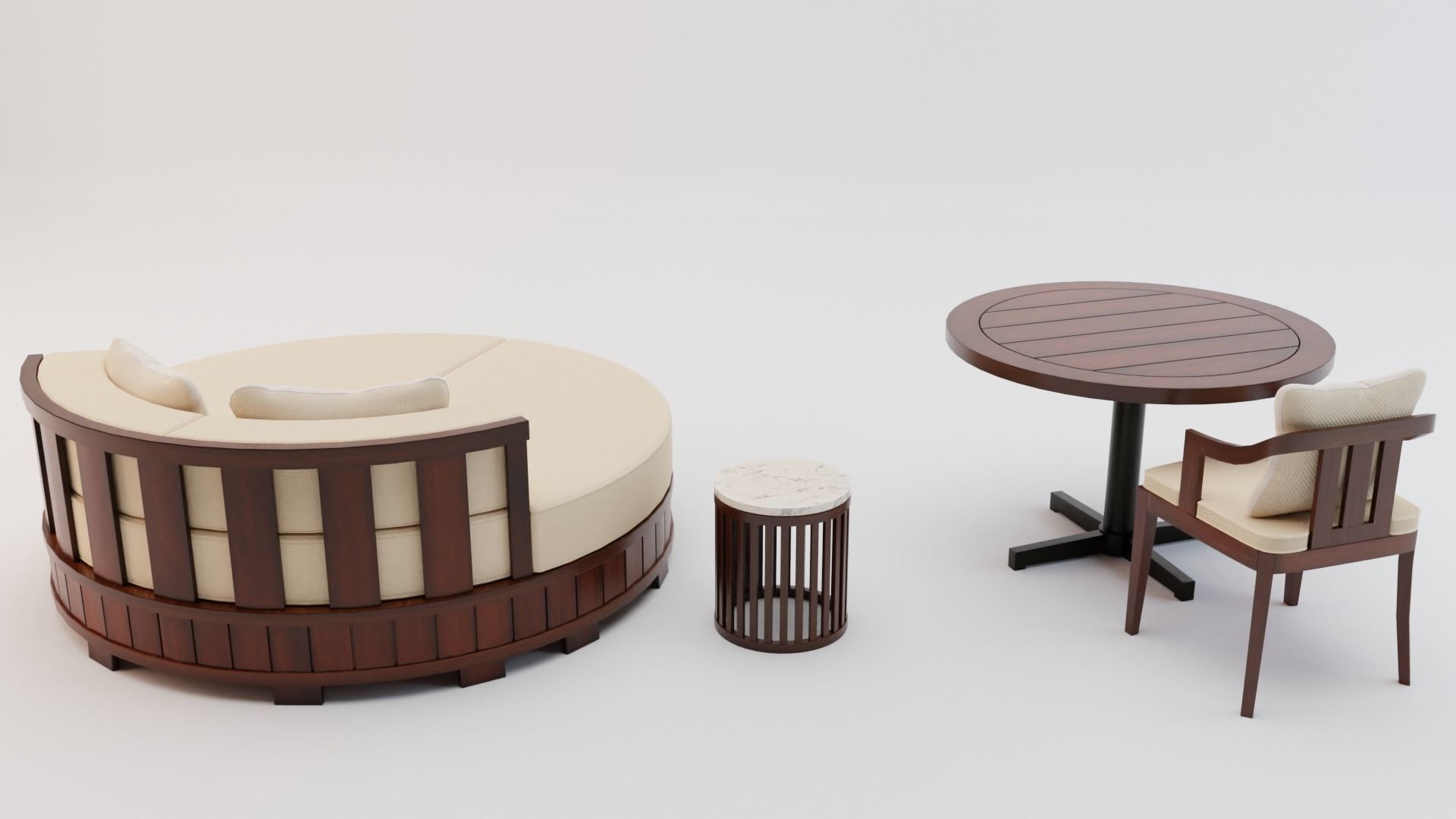 Lounge Set side table with marble top Low-poly 3D model_2