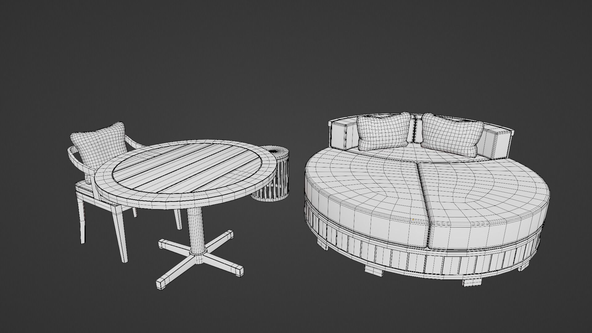 Lounge Set side table with marble top Low-poly 3D model_8