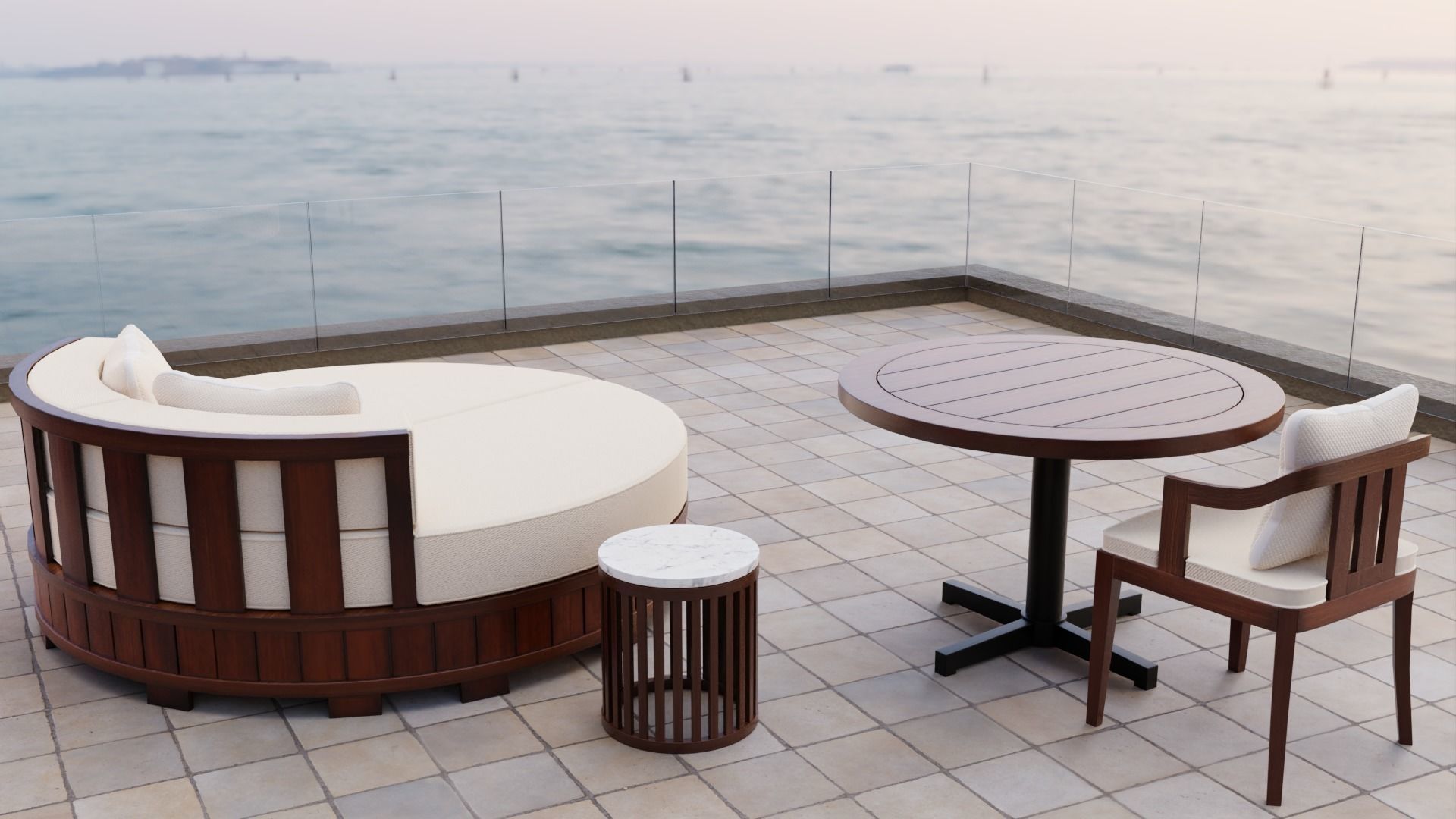 Lounge Set side table with marble top Low-poly 3D model_7