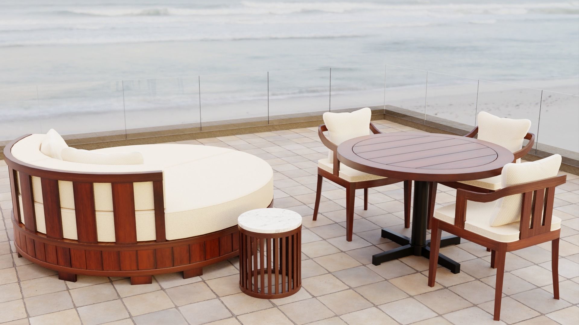 Lounge Set side table with marble top Low-poly 3D model_1