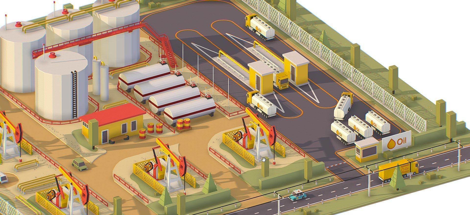 isometric oil field extracting crude big base Low-poly 3D model_1