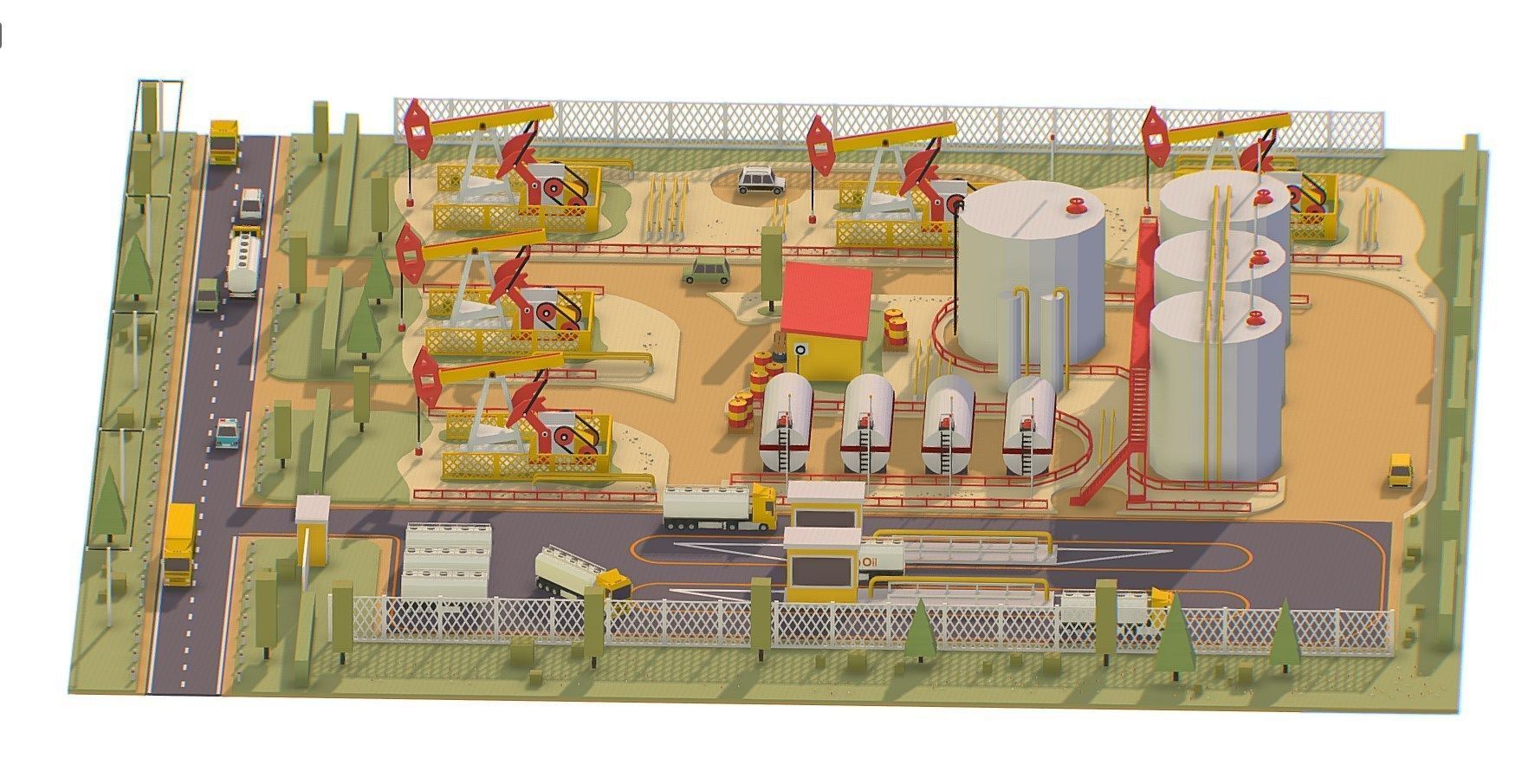 isometric oil field extracting crude big base Low-poly 3D model_4