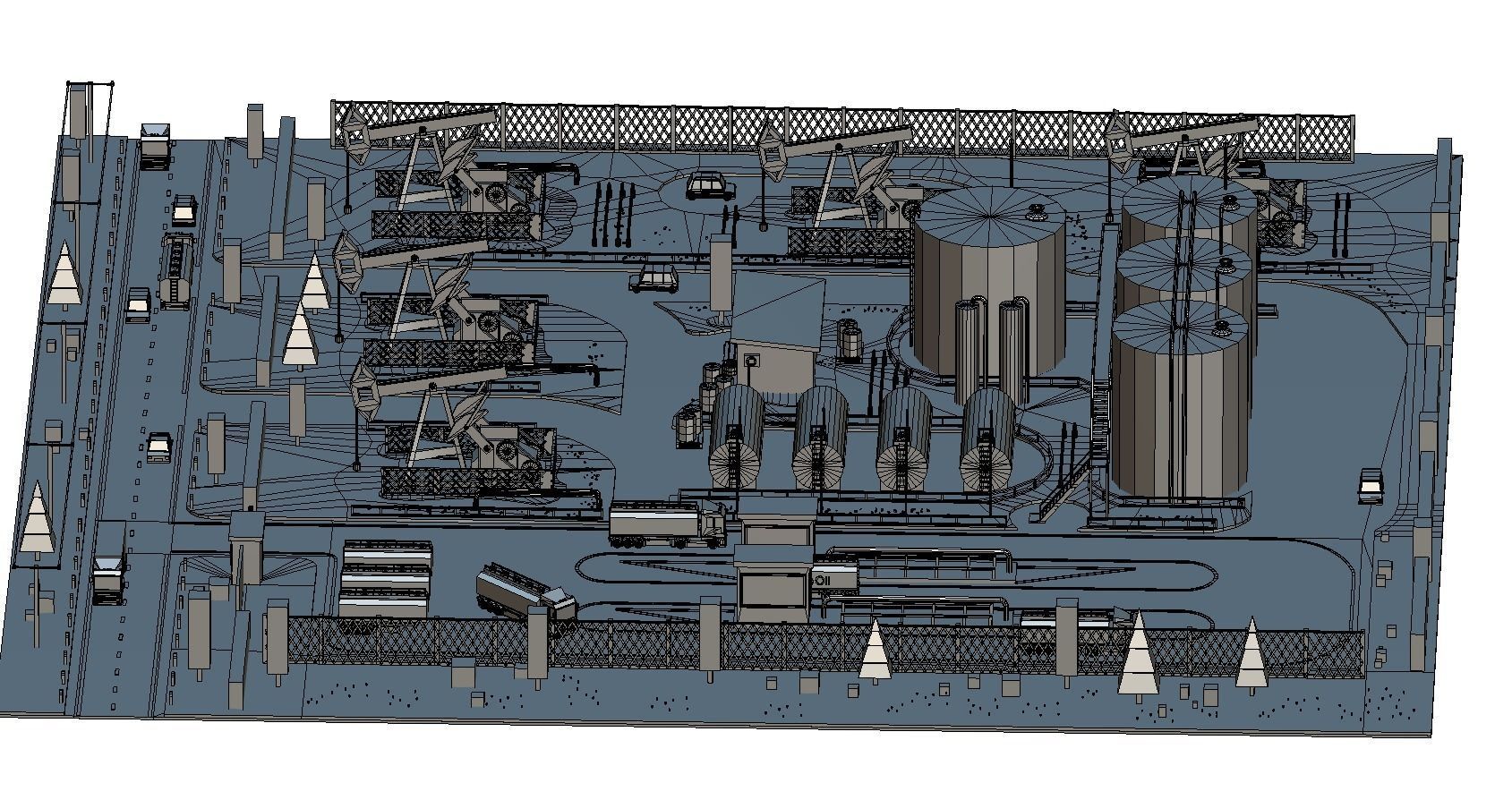isometric oil field extracting crude big base Low-poly 3D model_7