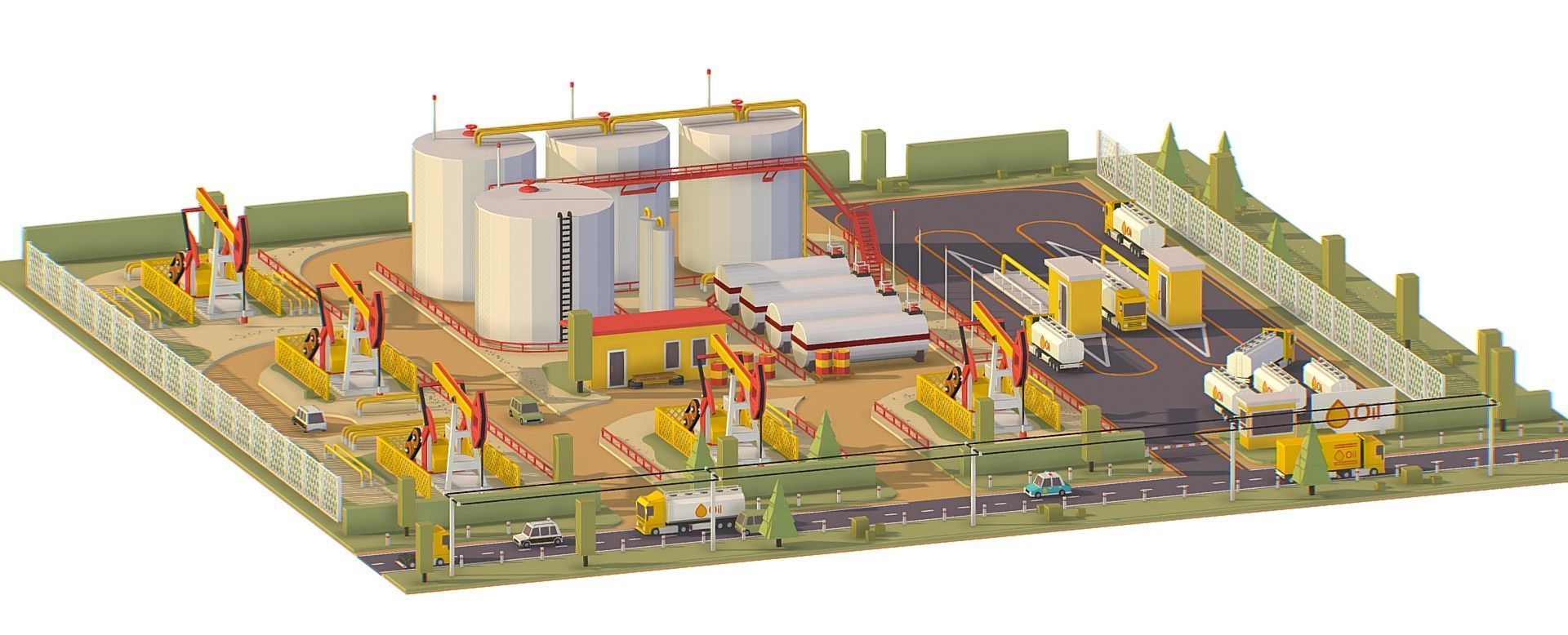 isometric oil field extracting crude big base Low-poly 3D model_11