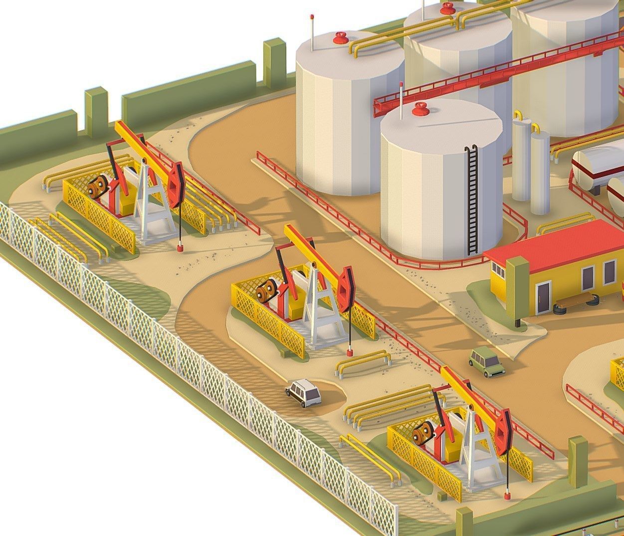 isometric oil field extracting crude big base Low-poly 3D model_2