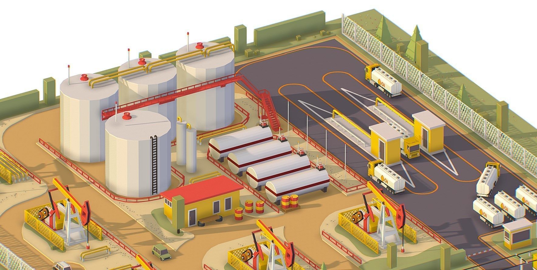 isometric oil field extracting crude big base Low-poly 3D model_6