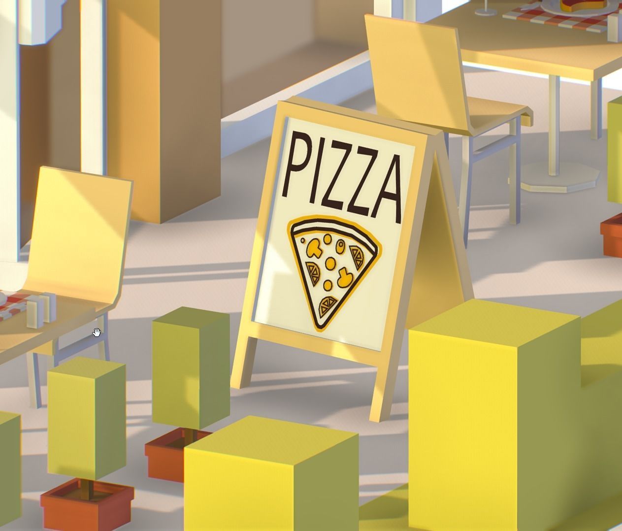 Italian cafe scene pizza pool Low-poly 3D model_6