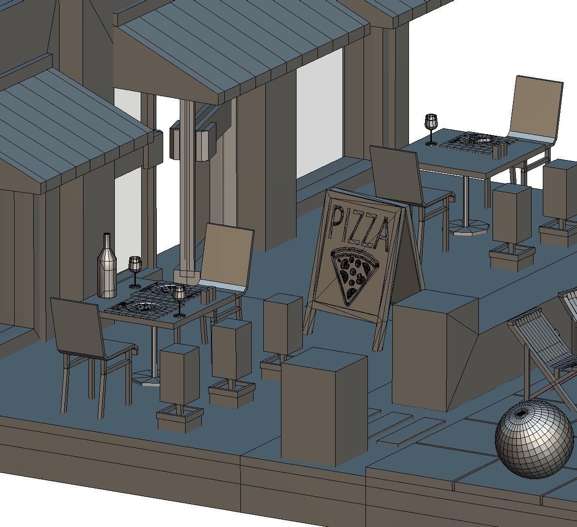 Italian cafe scene pizza pool Low-poly 3D model_7