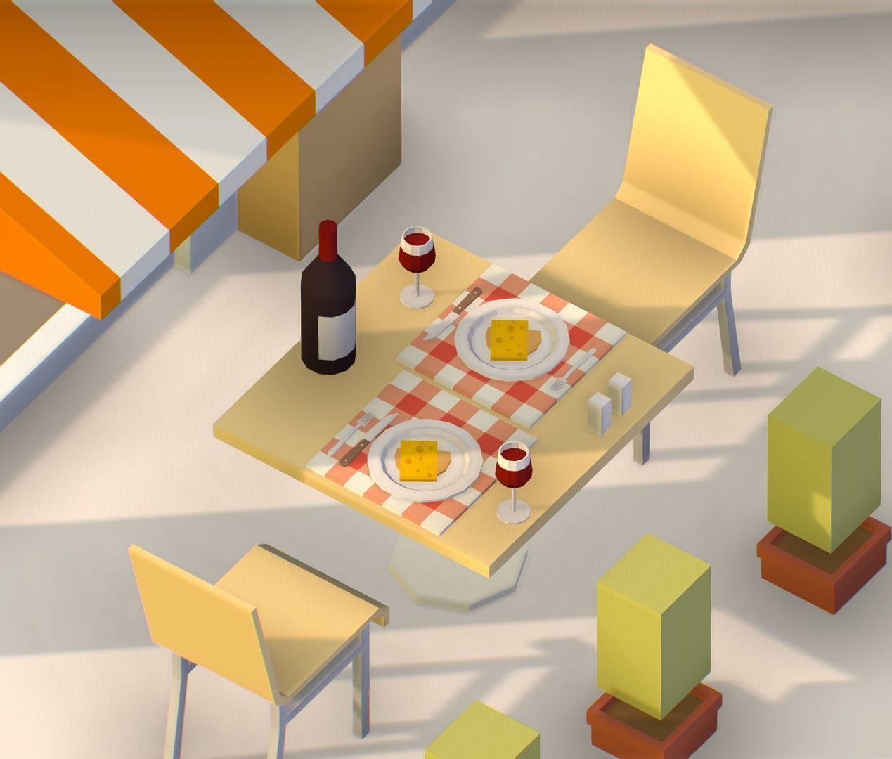 Italian cafe scene pizza pool Low-poly 3D model_5