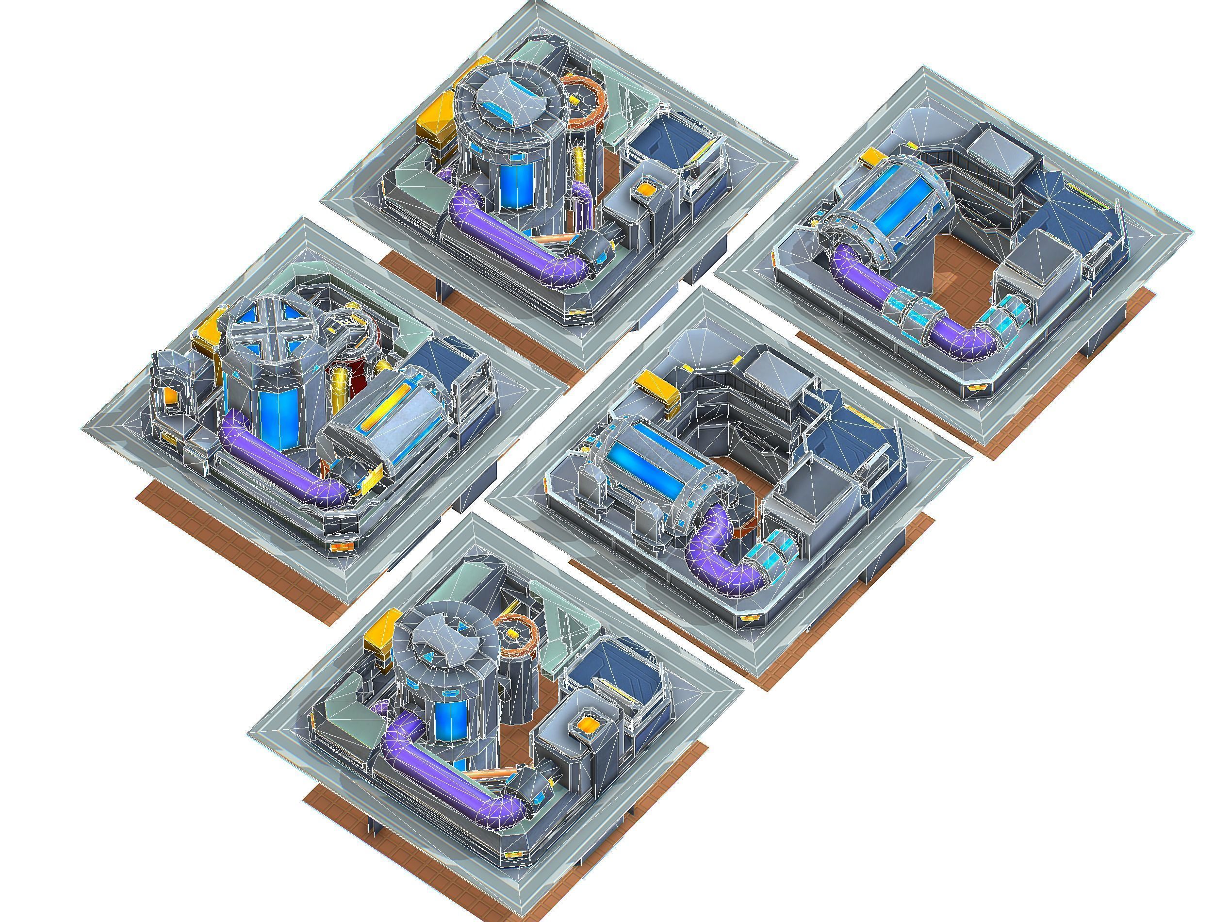 fuel rig platform station set Low-poly 3D model_25