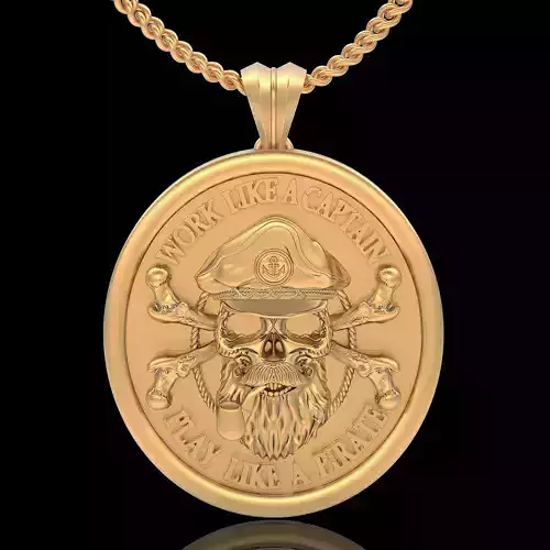 Captain pirate pendant silver gold printable jewelry 3D model