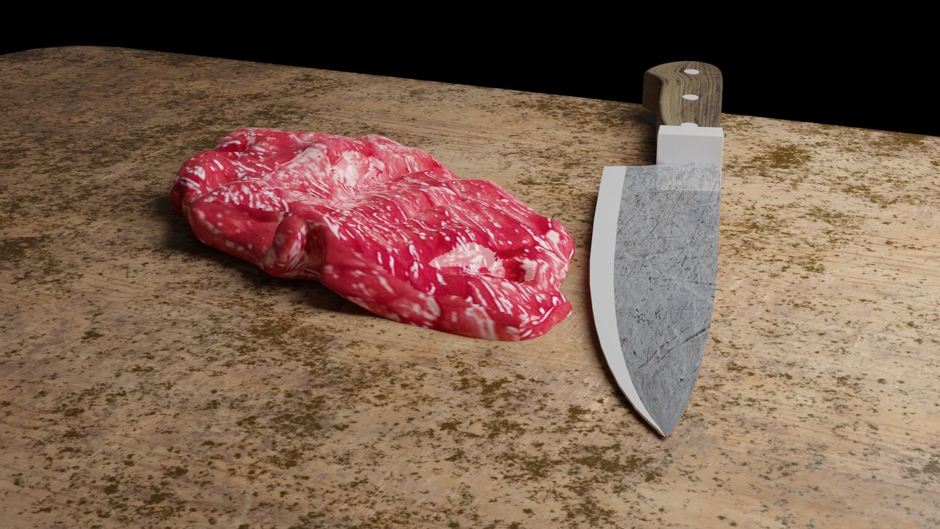 Steak and cutting board with knife Low-poly 3D model_2