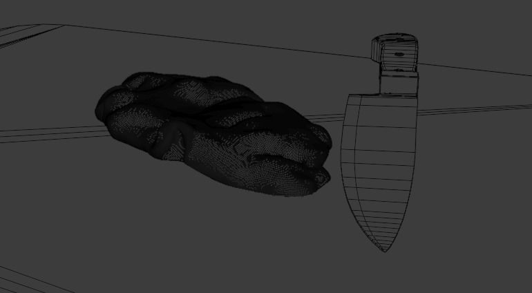 Steak and cutting board with knife Low-poly 3D model_10