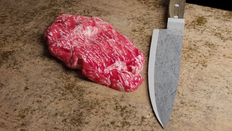 Steak and cutting board with knife Low-poly 3D model_4
