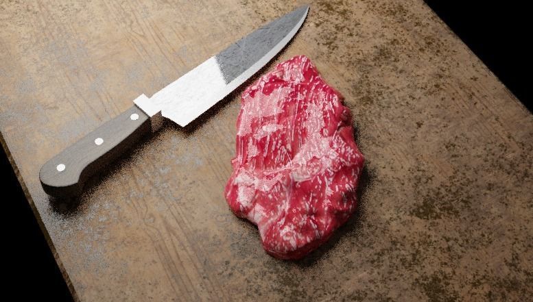 Steak and cutting board with knife Low-poly 3D model_6