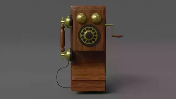  Wooden Antique Phone Low-Poly Model