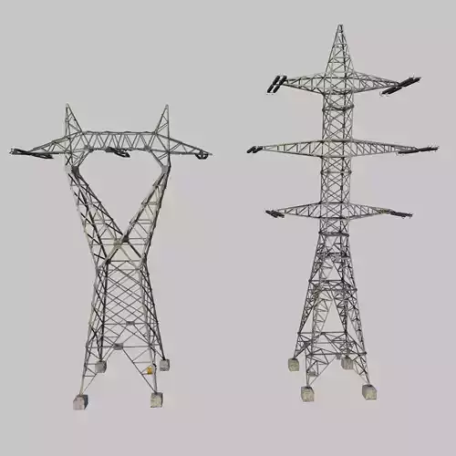 High Voltage Transmission Lines 300KV and 500KV Low-poly 3D model