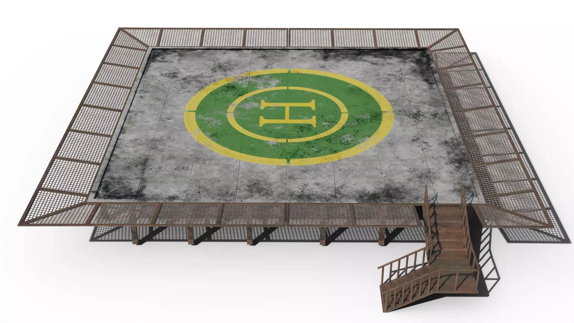 Helipad wooden floor with symbol Free low-poly 3D model