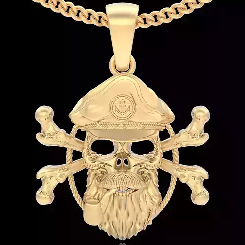 Captain pirate skull ring gold  jewelry printable 3D model