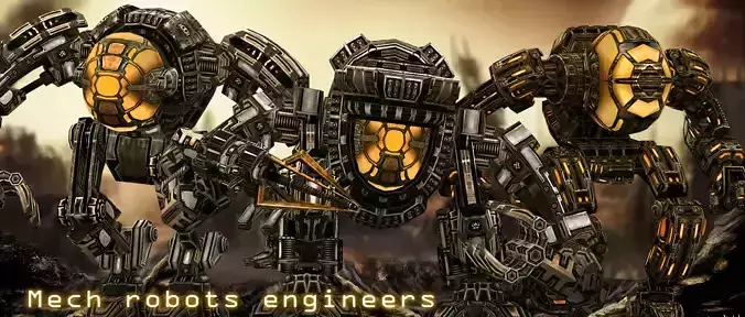 Mech robots engineers Low-poly 3D model