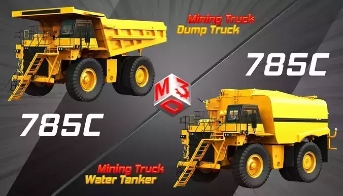 785C - Dump Truck - Water Tanker  - Mining Trucks 2 in 1 3D Model Collection