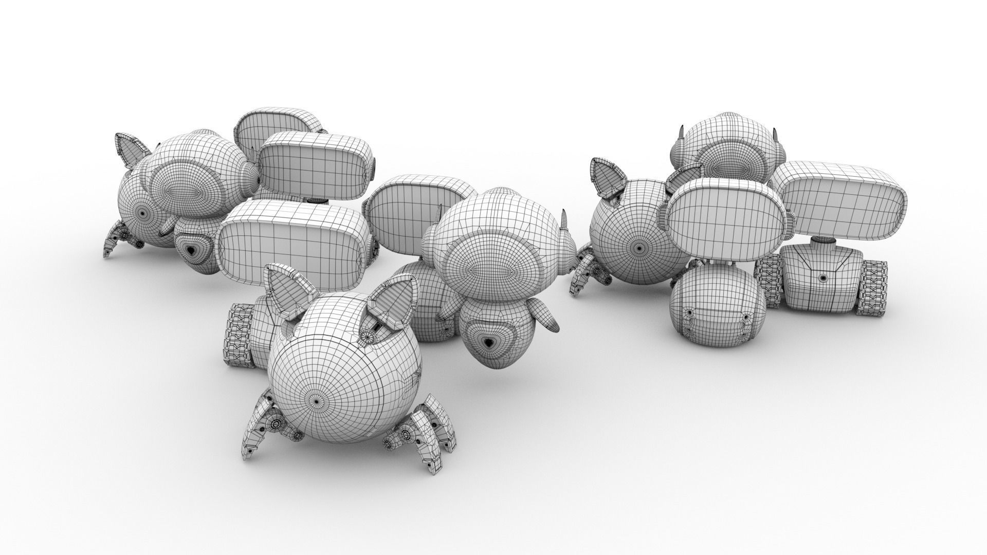 Cute set of Robots Low-poly 3D model_19