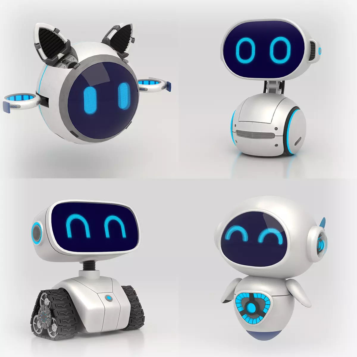 Cute set of Robots Low-poly 3D model_0