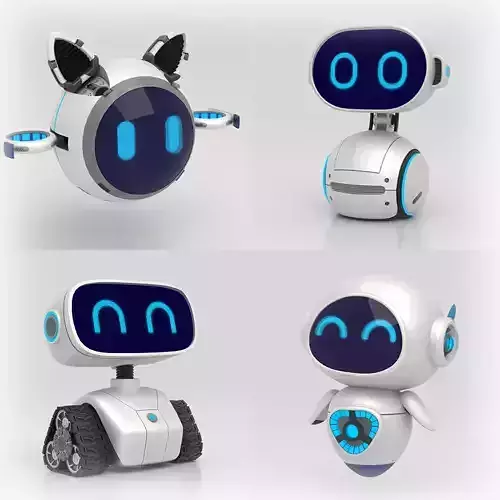 Cute set of Robots Low-poly 3D model