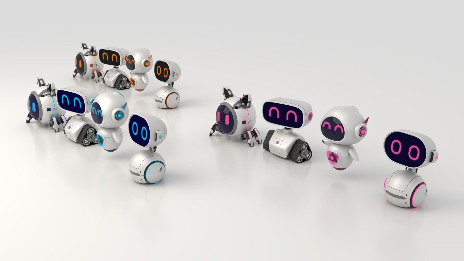Cute set of Robots Low-poly 3D model_2