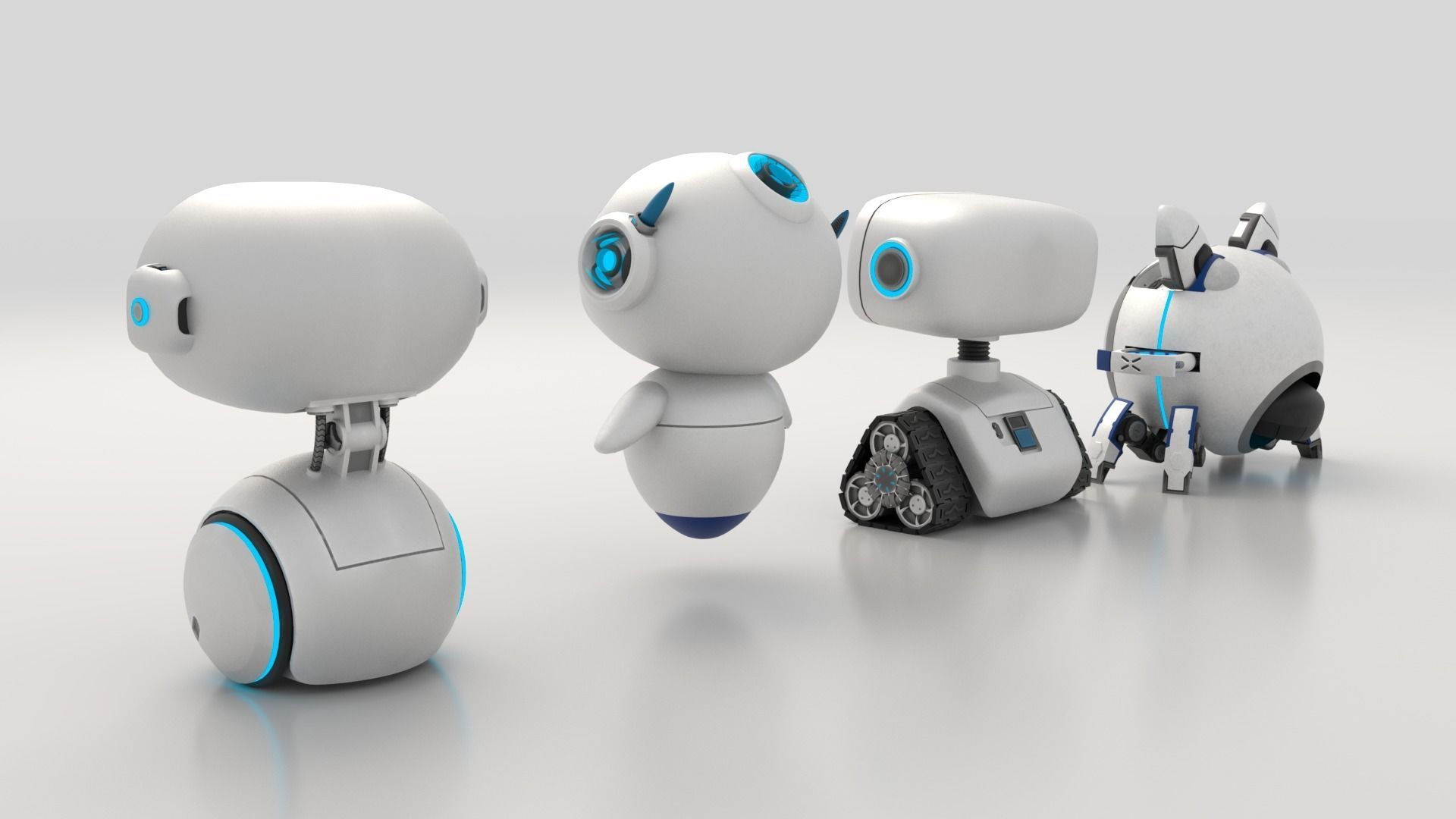 Cute set of Robots Low-poly 3D model_13