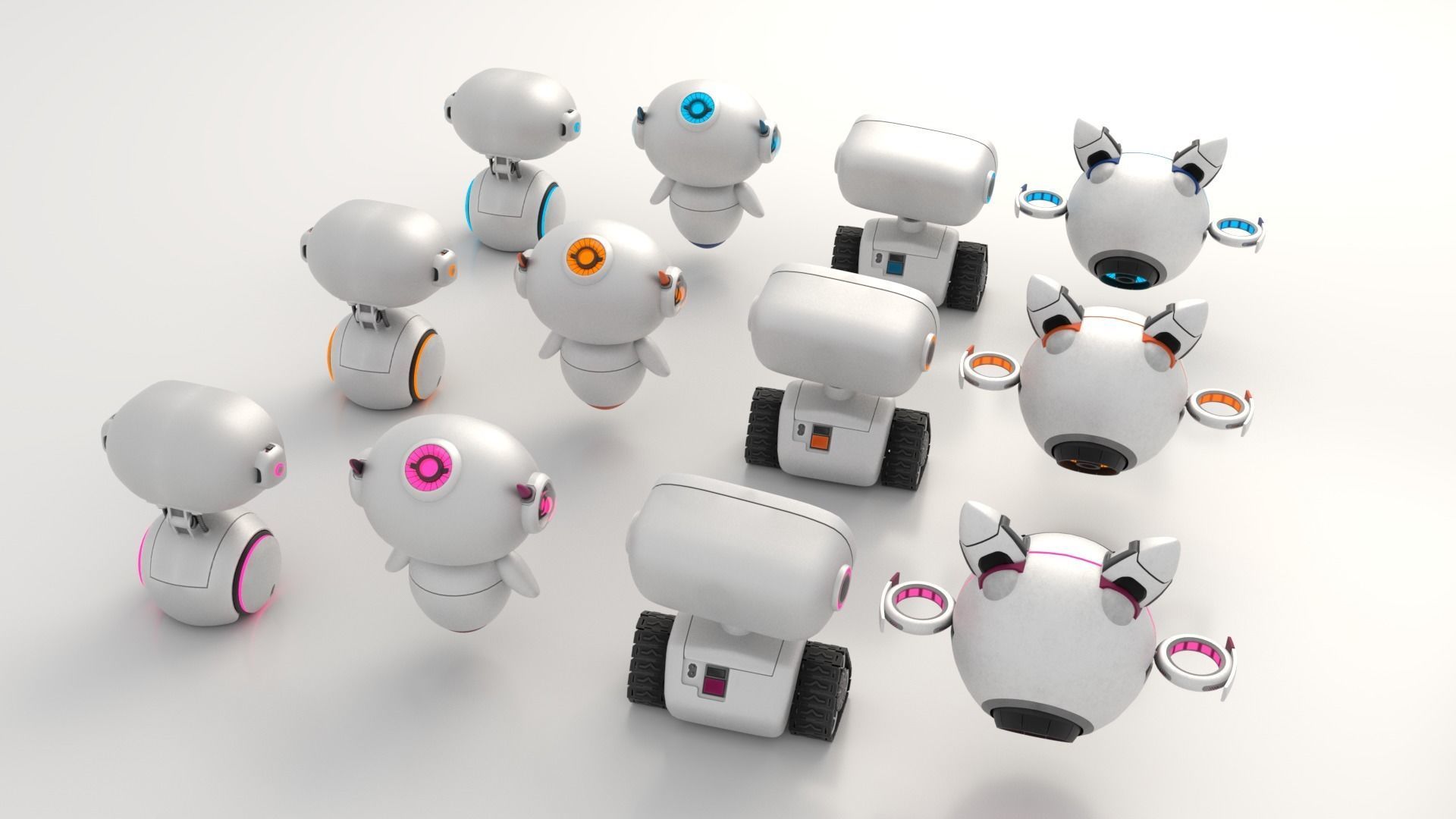 Cute set of Robots Low-poly 3D model_15