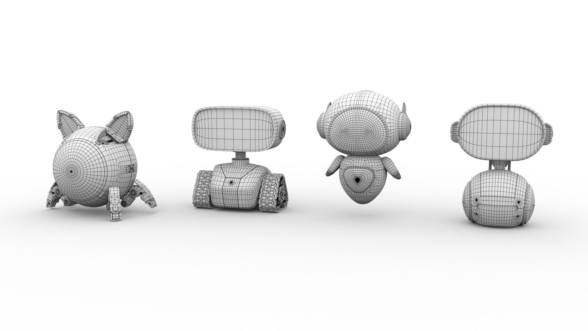 Cute set of Robots Low-poly 3D model_17
