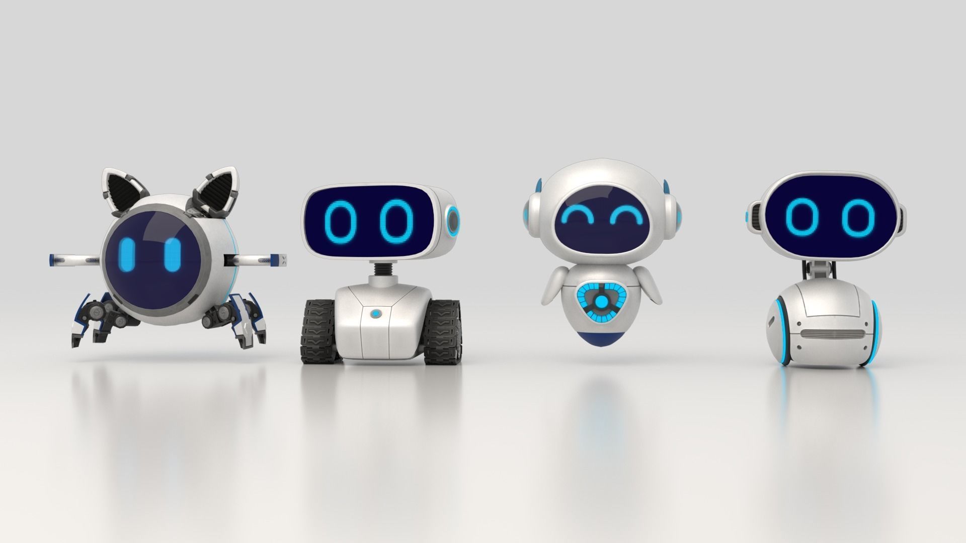 Cute set of Robots Low-poly 3D model_3