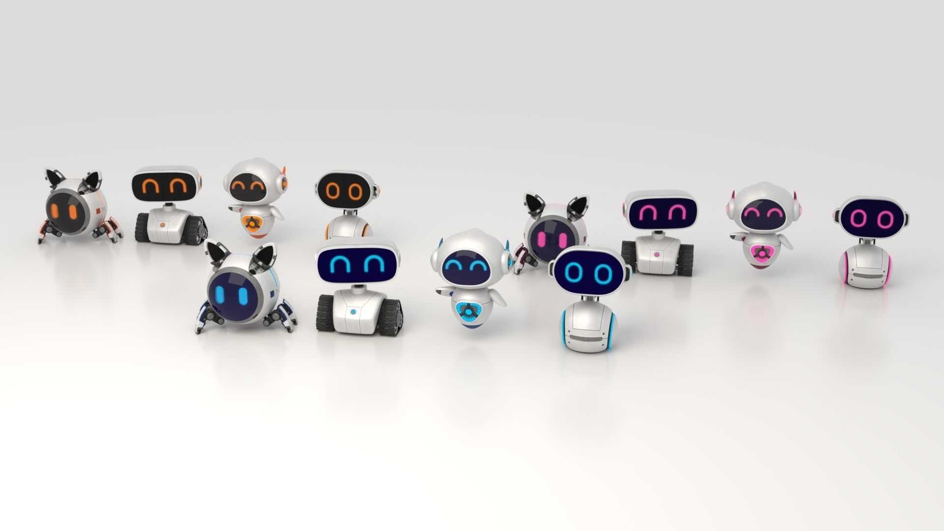 Cute set of Robots Low-poly 3D model_6