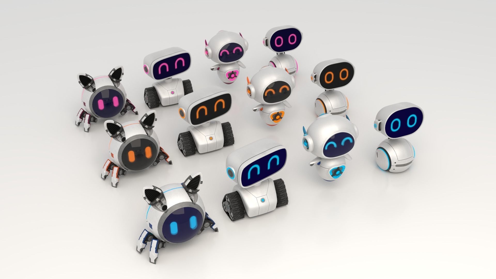 Cute set of Robots Low-poly 3D model_14