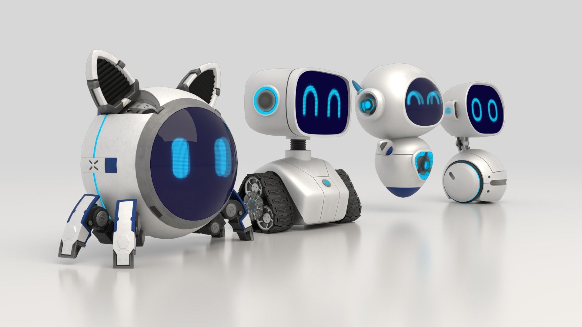 Cute set of Robots Low-poly 3D model_7
