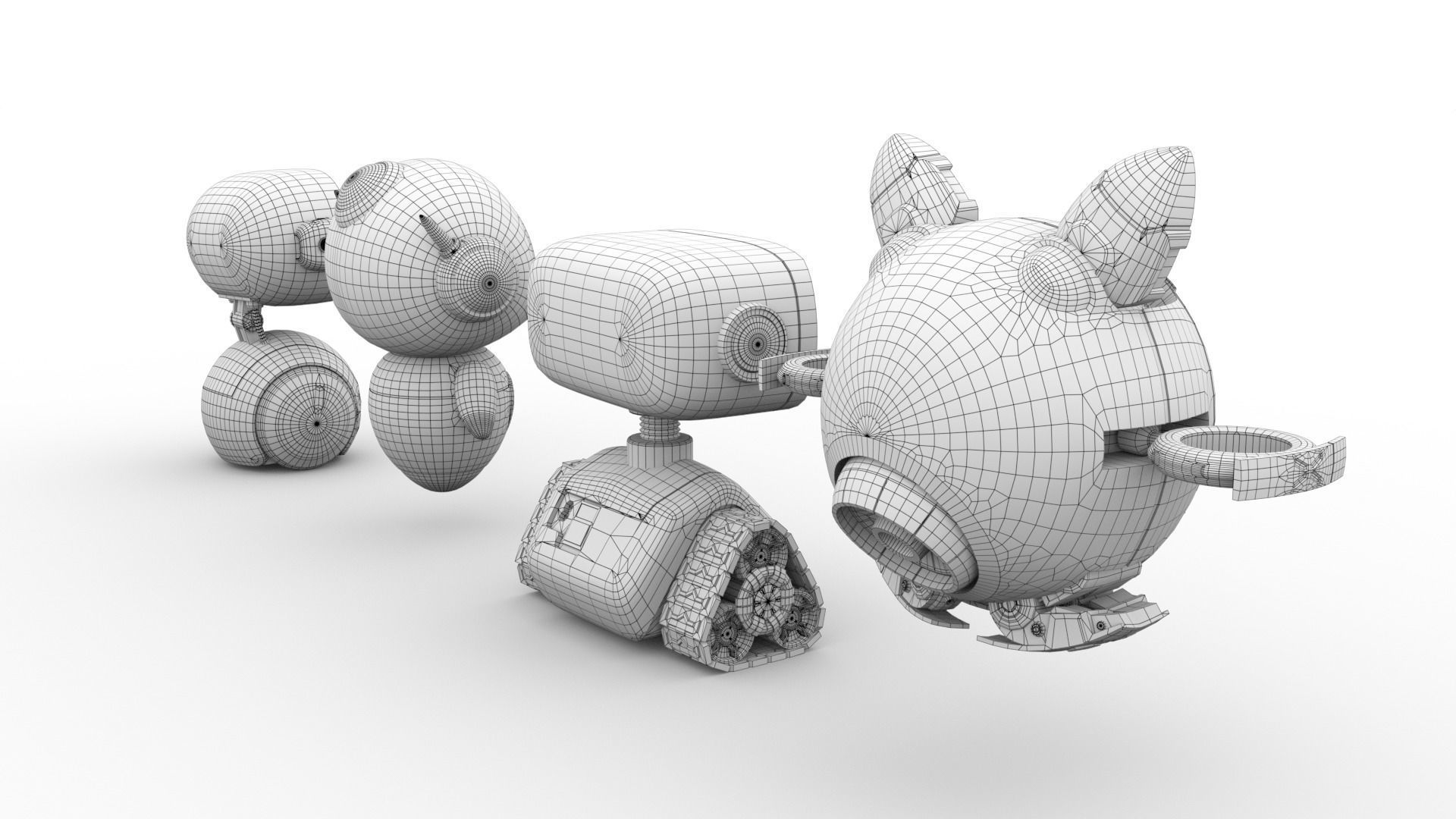 Cute set of Robots Low-poly 3D model_18