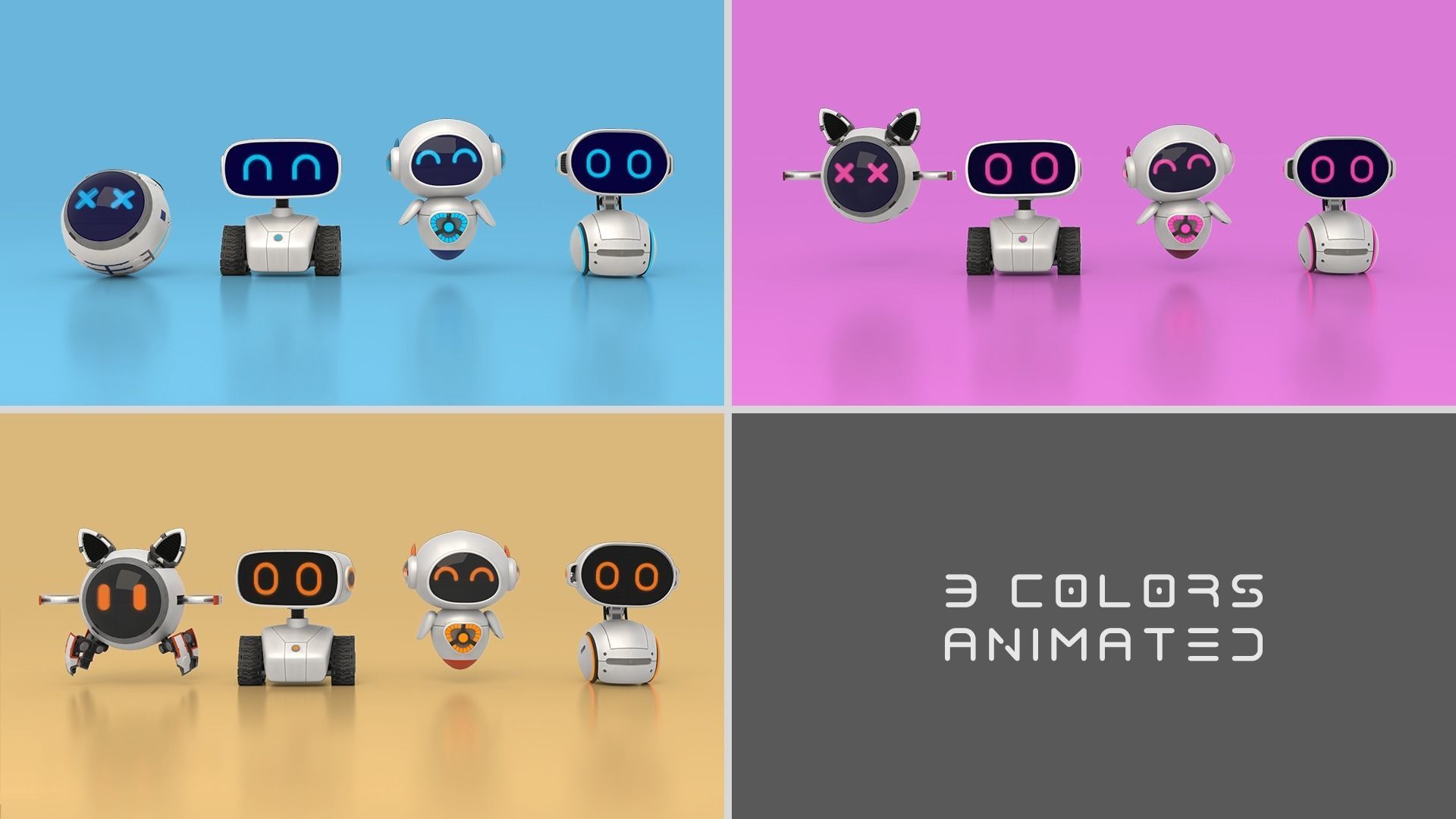 Cute set of Robots Low-poly 3D model_16