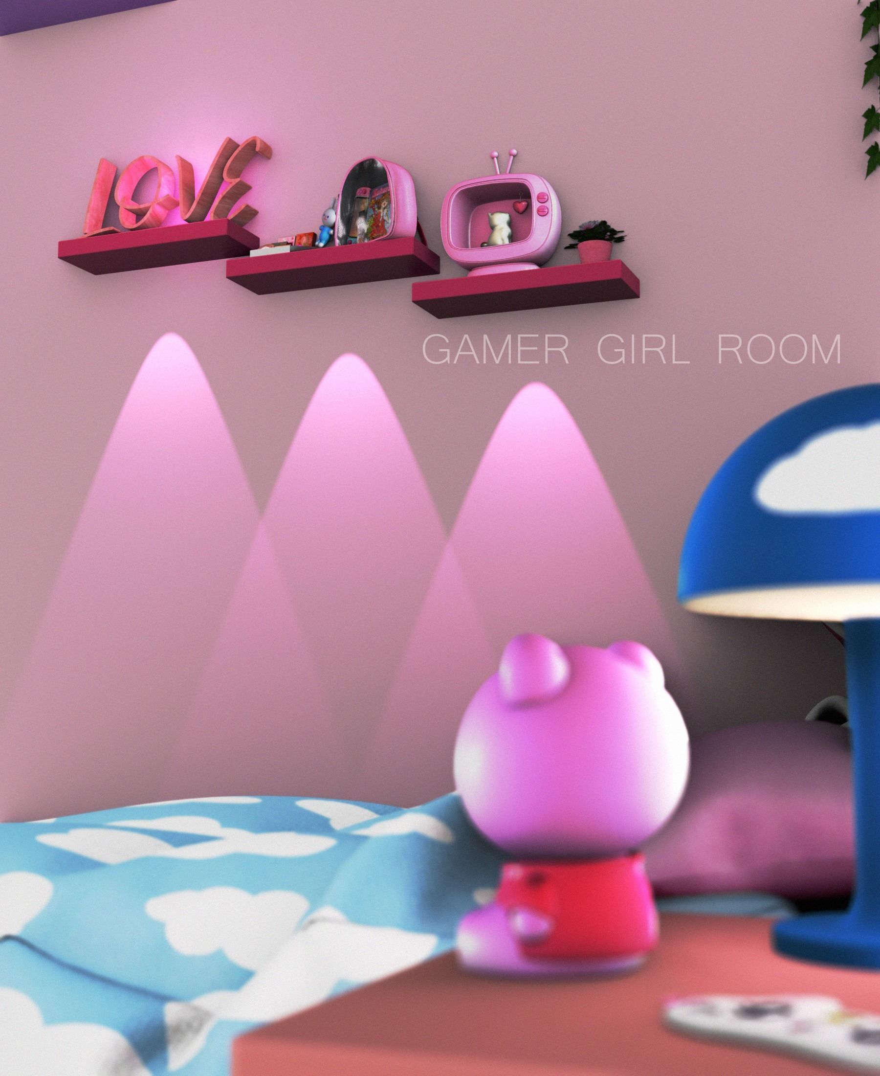 Gamer girl room - Blender scene  3D model_1