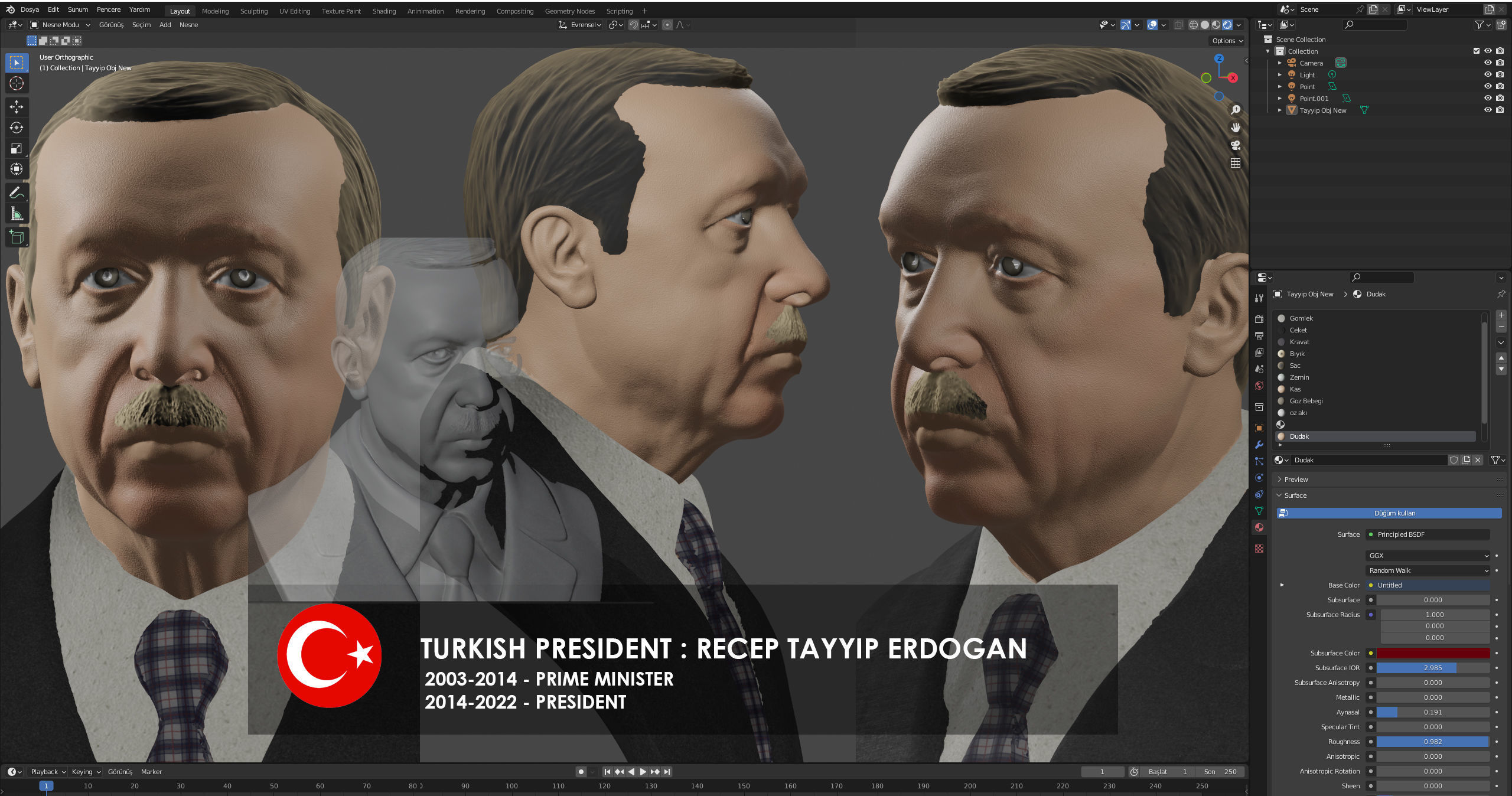 Turkish President Recep Tayyip Erdogan 3D print model_8
