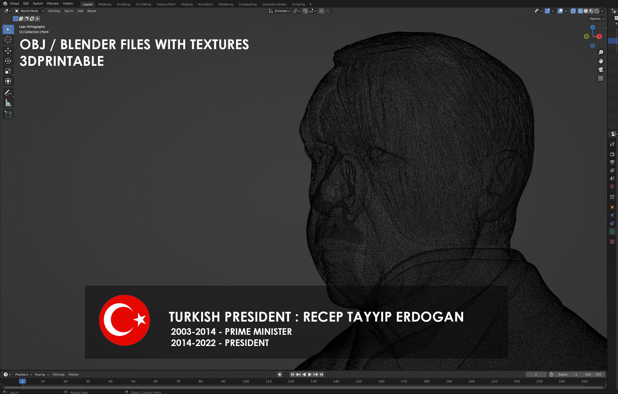 Turkish President Recep Tayyip Erdogan 3D print model_7