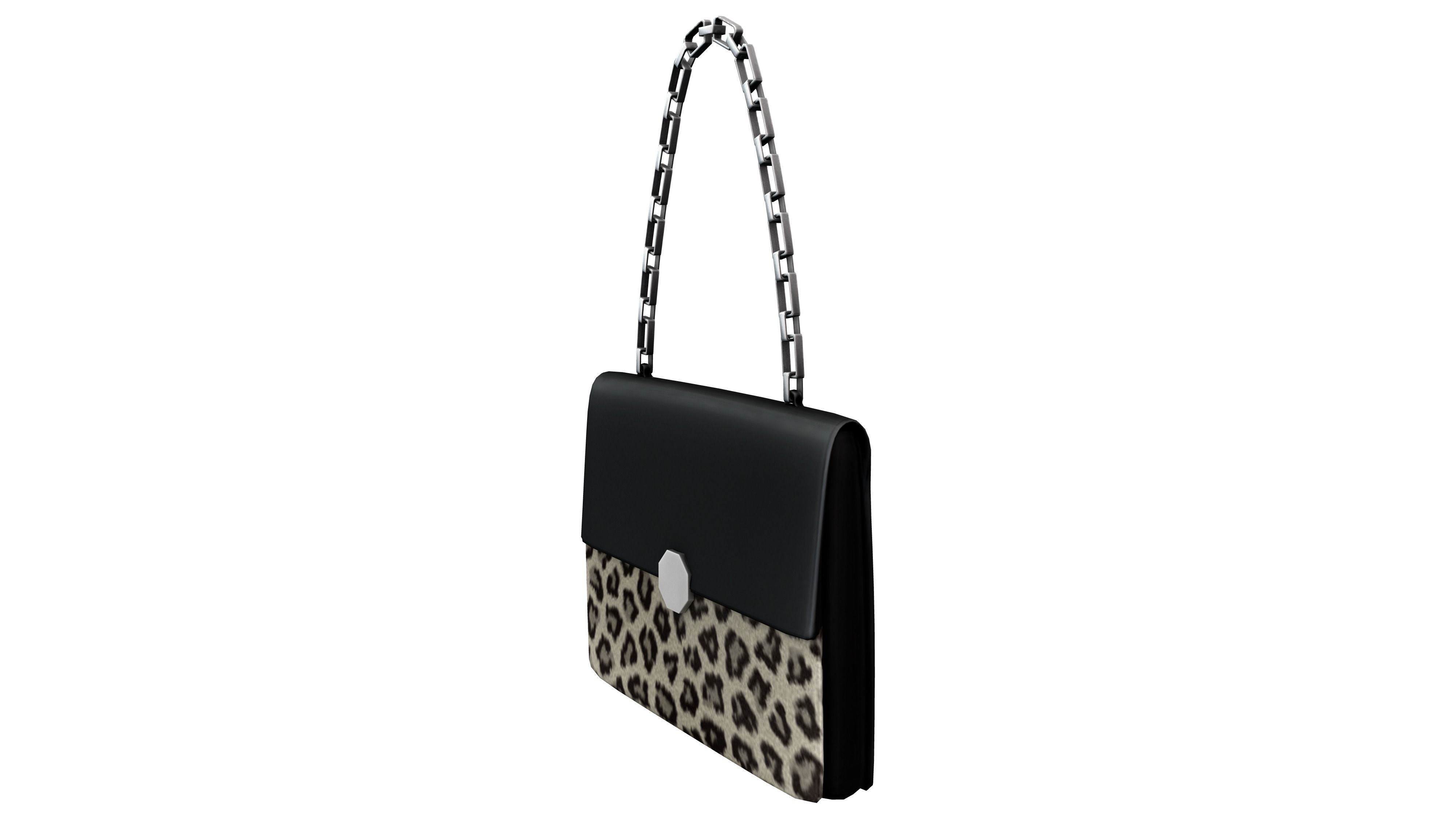Leopard Skin Chain Handle Hand Bag Low-poly 3D model_2