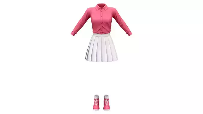 Shirt Pleated Skirt Sports Shoes Outfit Low-poly 3D model