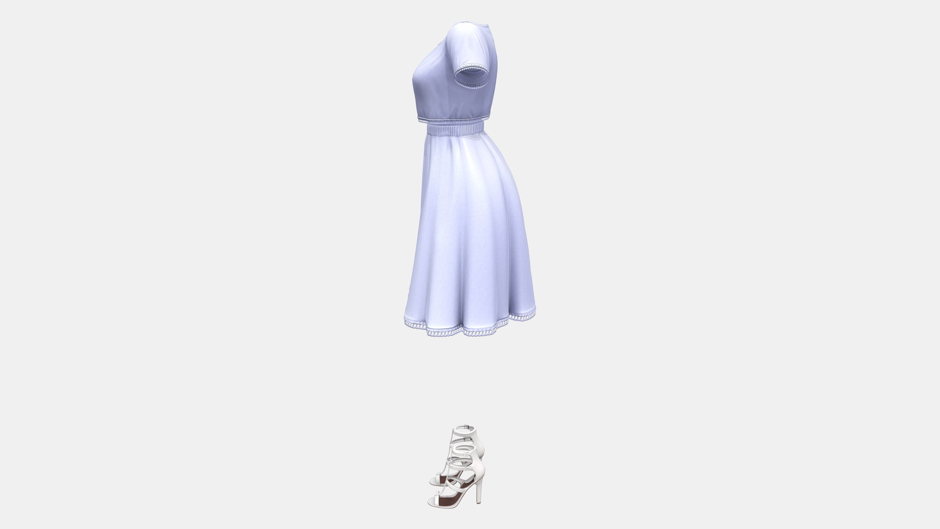 Casual Two Piece White Dress With Shoes Low-poly 3D model_7