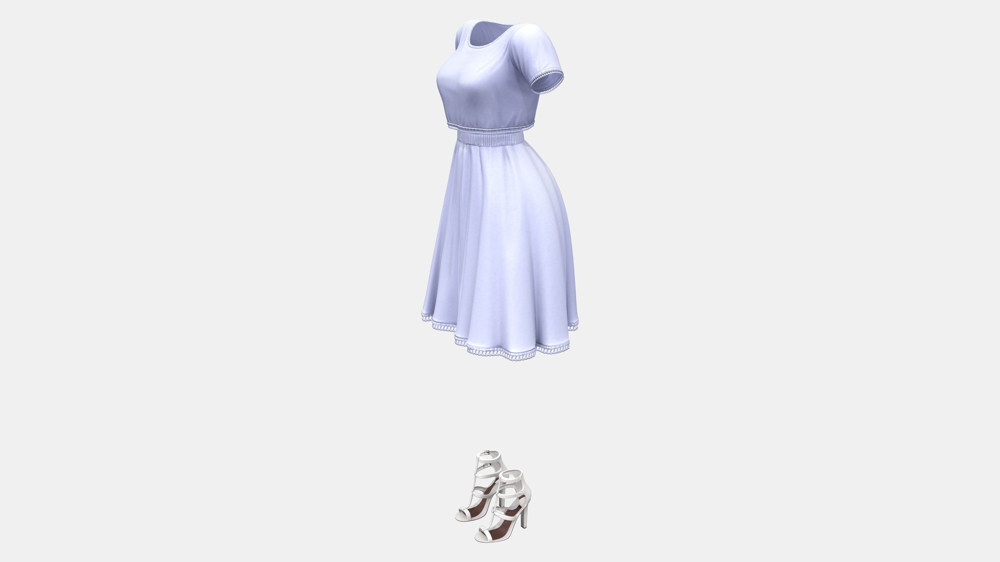 Casual Two Piece White Dress With Shoes Low-poly 3D model_6