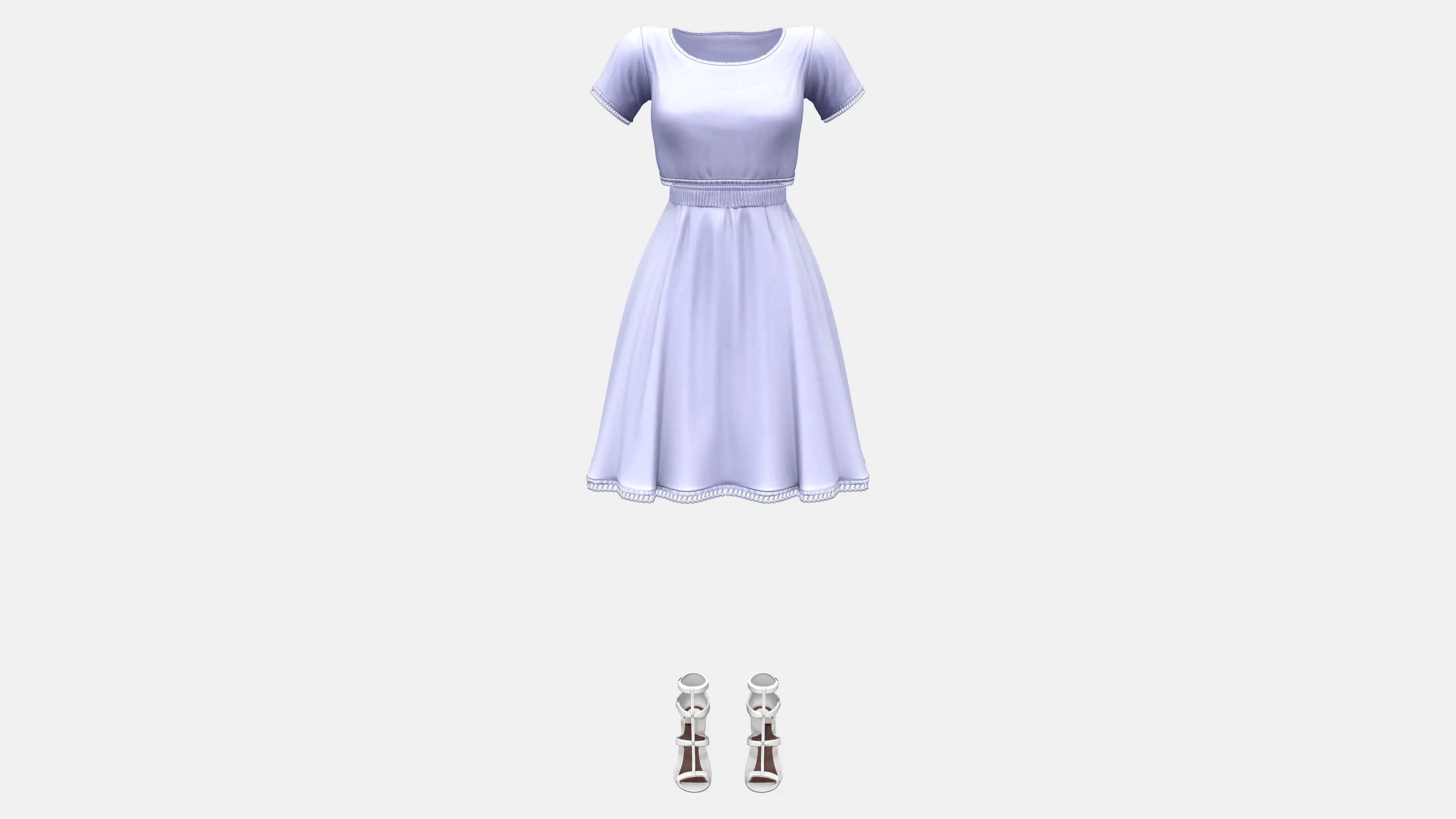 Casual Two Piece White Dress With Shoes Low-poly 3D model_0