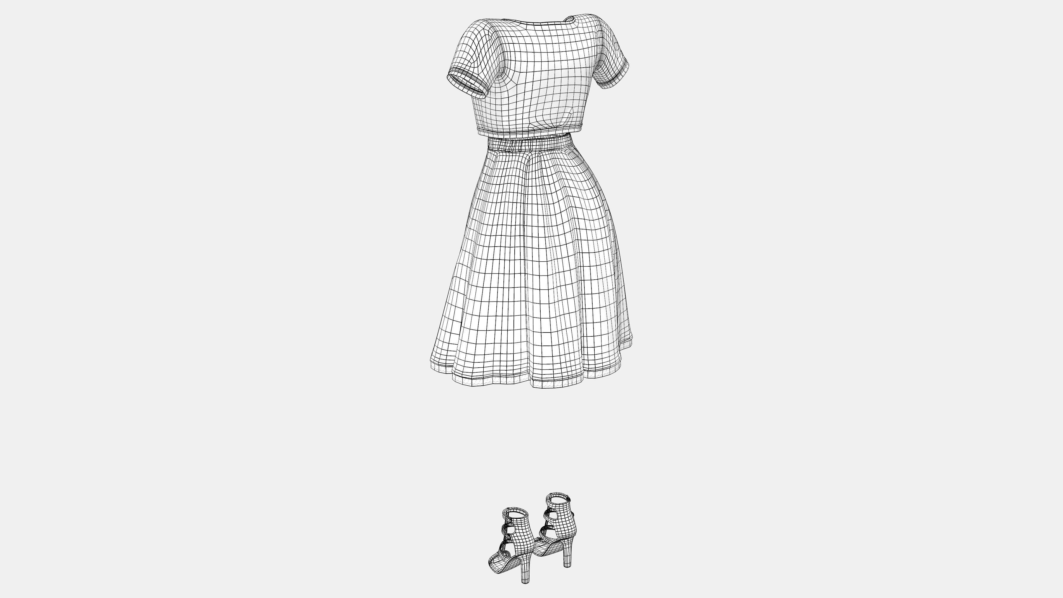 Casual Two Piece White Dress With Shoes Low-poly 3D model_10